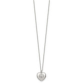 Sterling Silver Polished and Textured Heart 16 inch with 2 inch Extension Necklace